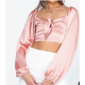 Princess Polly Estee Cropped Blouse Top | Pink‎ Size 10 | Trendy & Chic